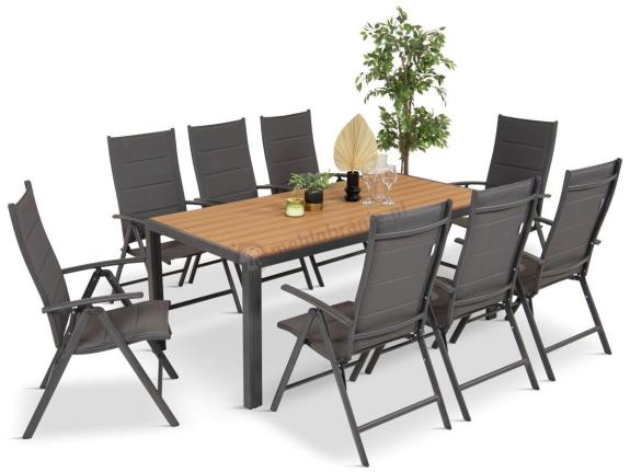 OUTLET - Meble ogrodowe obiadowe ze stołem 180cm i składanymi krzesłami - Kanbery Wood Antracite 8+1