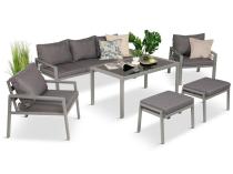 Szary komplet ogrodowy metalowy z sofą 175cm, fotelami i pufami - Sodor Max + pufy - Silver