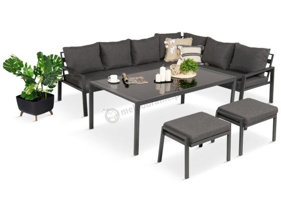 Nowoczesne meble ogrodowe metalowe - narożnik z pufami - Sodor Corner XL - Dark Grey