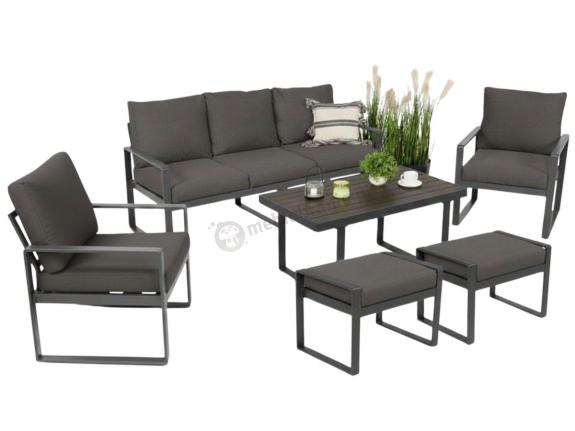 Grafitowy zestaw mebli na taras - sofa 175cm, 2 fotele i 2 pufy - Panaon Dining DG