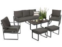 Grafitowy zestaw mebli na taras - sofa 175cm, 2 fotele i 2 pufy - Panaon Dining DG