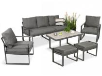 Meble ogrodowe metalowe - sofa 175cm, fotele, pufy i stolik kawowy - Panaon Dining