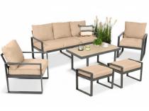 Komplet mebli na taras dla 7 osób - sofa 175cm, fotele i pufy - Panaon Dining WB