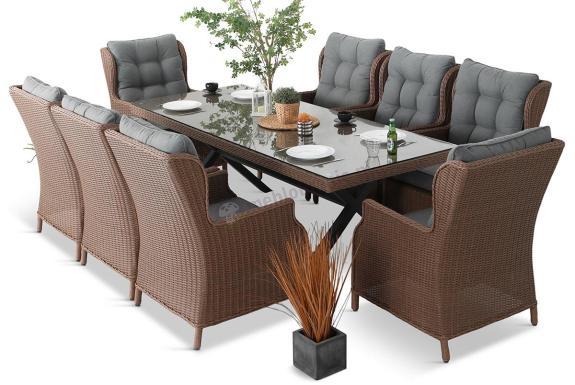 Brązowe meble obiadowe ze stołem 220cm i 8 fotelami Laritto X - Brown