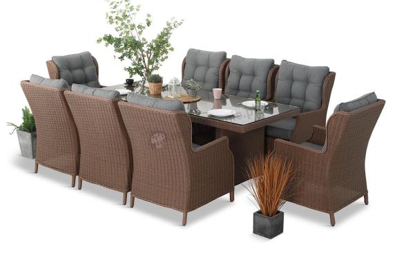 Zestaw mebli obiadowych dla 8 osób ze stołem 220cm Laritto Brown - technorattan