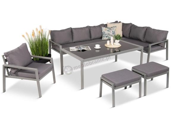 Szare nowoczesne meble ogrodowe - modułowy narożnik 184x239cm i fotel - Sodor Corner XL - Silver