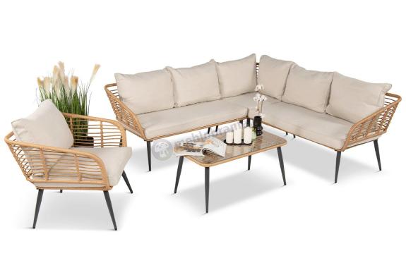 Beżowy narożnik z fotelem na taras w stylu boho - Torgiano Corner - Brown