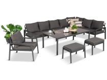 Grafitowy narożnik ogrodowy 184x294cm modułowy ze stołem obiadowym i fotelem Sodor Corner XXL - Dark Grey