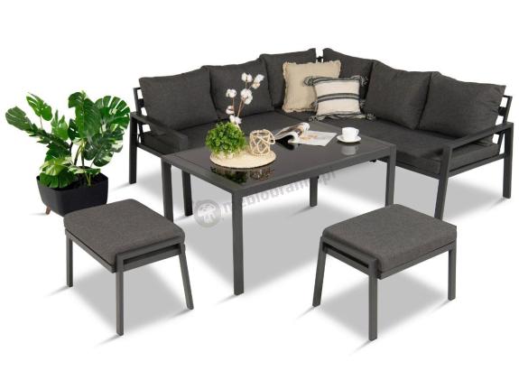 Metalowy narożnik na taras z pufami o stołem 120cm Sodor Corner - Dark Grey