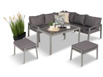 Meble tarasowe metalowe - narożnik 184x184cm, pufy i stół 120cm - Sodor Corner - Silver
