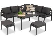 Komplet mebli na taras - narożnik 184x239cm, 2 pufy, stół 120cm - Sodor Corner XL - Dark Grey