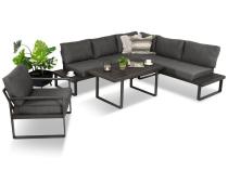 Grafitowy narożnik ogrodowy z fotelem i stolikiem 110cm Panaon Corner 220x220 - DG