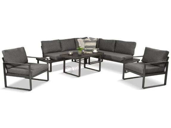 Nowoczesne meble metalowe na taras - narożnik 220x220cm + 2 fotele - Panaon Corner - DG