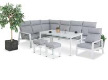 Biały narożnik tarasowy 278x215cm z wysokim stołem i fotelem - Renalo Corner