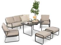 Zestaw metalowych mebli ogrodowych - sofa, 2 fotele, pufy i stół 120cm Ater Dining - Beige