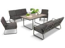 Grafitowe meble metalowe na taras dla 8 osób z 2 sofami Ater Grande - Dark Grey