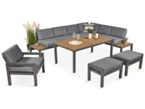 Aluminiowy narożnik ogrodowy z fotelem i stołem 160cm Calamba Corner XL - Grey
