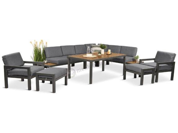 Nowoczesny narożnik na taras 283x222 cm z dwoma fotelami i pufami - Calamba Corner XL