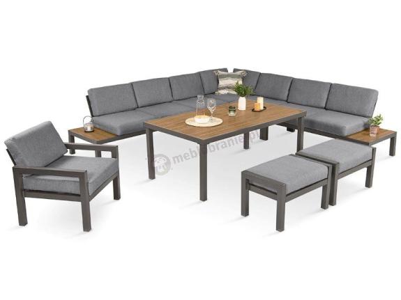 Aluminiowy zestaw z narożnikiem, wysokim stołem, fotelem i pufami - Calamba Corner XXL - Grey