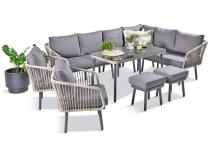 Szary komplet mebli ogrodowych dla 10 osób - narożnik modułowy, fotele i pufy Postigo Corner XL