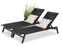 Aluminiowe leżaki ogrodowe na kółkach z regulacją oparcia Tebu - Black 2szt.