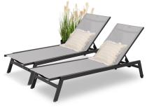 Leżaki ogrodowe z regulacją oparcia i kółkami Tebu - Silver + Black 2szt.
