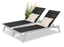 Komplet leżaków na kółkach z regulowanymi oparciami Tebu - Black + Silver 2szt.