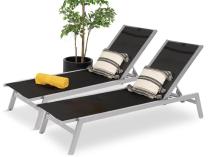 Aluminiowe leżaki ogrodowe z regulacją Erebu - Black + Silver 2szt.