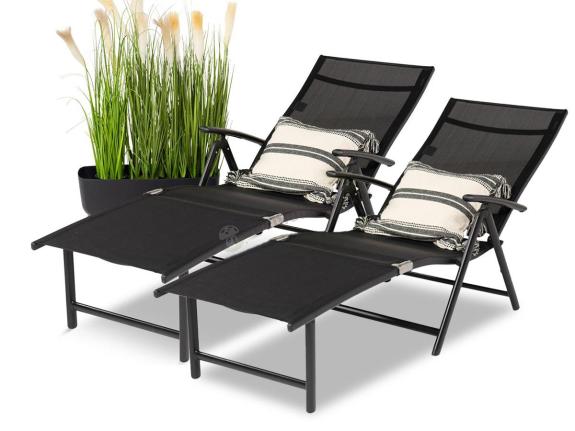 Komplet składanych leżaków na taras - aluminium - Kubu Black 2szt.