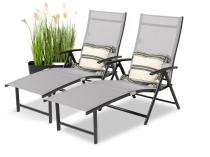 Aluminiowe leżanki ogrodowe z regulacją oparcia Kubu - Silver + Black 2szt.