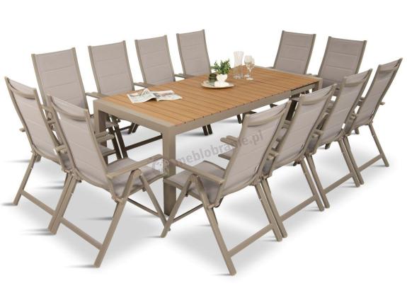 Aluminiowy komplet mebli tarasowych stół rozkładany do 210cm i 12 składanych krzeseł Tanami Daven Taupe