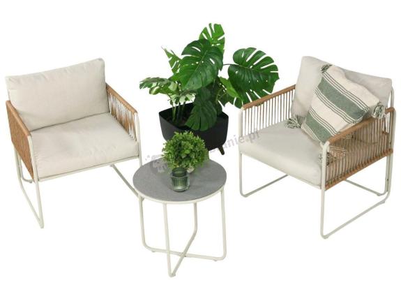 Komplet dwóch foteli w stylu rope ze stolikiem Kibi Duo - Cream
