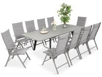 Jasnoszare meble tarasowe dla 10 osób Kantara z rozkładanym stołem 160-240cm i regulowanymi krzesłami