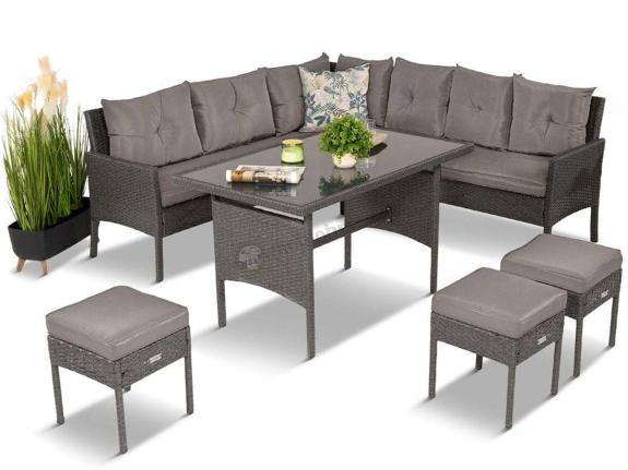 Narożnik z technorattanu 190x190cm z 3 pufami i stołem Torino Corner XL Anthracite