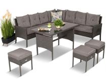 Narożnik z technorattanu 190x190cm z 3 pufami i stołem Torino Corner XL Anthracite