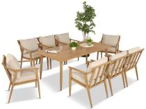 Duży komplet ogrodowych mebli obiadowych aluminiowo "drewniany" - stół i 8 foteli Else - Creme
