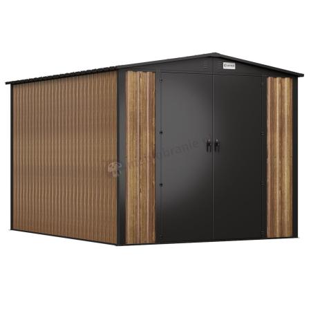 Domek ogrodowy z grubszej blachy Hartt Plus 240x300x205cm - drzwi na zawiasach - Wooden