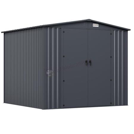 Wytrzymały schowek ogrodowy blaszany Hartt Plus 240x240x205cm - z drzwiami na zawiasach - Antracyt A16