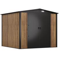 Wytrzymały schowek ogrodowy blaszany Hartt Plus 240x240x205cm - z drzwiami na zawiasach - Wooden