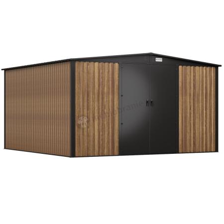 Metalowa szopa ogrodowa Hartt Plus 360x360x205cm - drzwi na zawiasach - Wooden