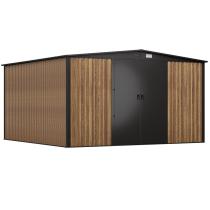 Metalowa szopa ogrodowa Hartt Plus 360x360x205cm - drzwi na zawiasach - Wooden