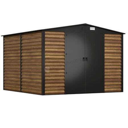 Szopa ogrodowa z grubszej blachy Dettel Plus 300x300x205cm - drzwi na zawiasach - Wooden
