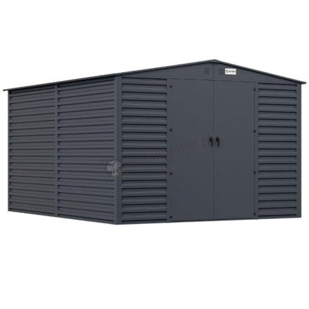 Grafitowa szopa ogrodowa z grubszej blachy Dettel Plus 300x360x205cm - drzwi na zawiasach - Antracite A16