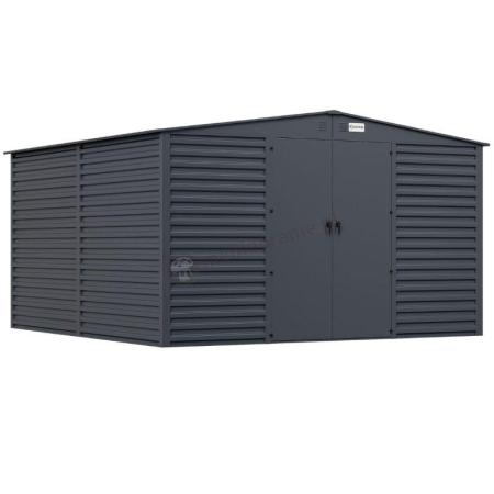 Grafitowa szopa ogrodowa z grubszej blachy Dettel Plus 360x360x205cm - drzwi na zawiasach - Antracite A16