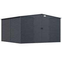Grafitowa szopa ogrodowa z grubszej blachy Dettel Plus 360x360x205cm - drzwi na zawiasach - Antracite A16