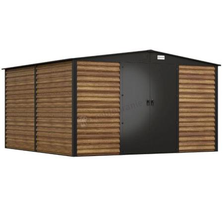 Grafitowa szopa ogrodowa z grubszej blachy Dettel Plus 360x360x205cm - drzwi na zawiasach - Wooden
