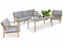 Nowoczesny zestaw mebli Origo z sofą, fotelami i stolikiem - imitacja drewna - Light Grey