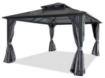 Aluminiowy pawilon ogrodowy z dachem poliwęglanowym z zasłonami i moskitierą - Havero 3,5x4 - Grafitowy
