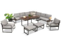 Duży nowoczesny narożnik na taras z dwoma fotelami i pufami Panaon Corner XXL - Light Grey