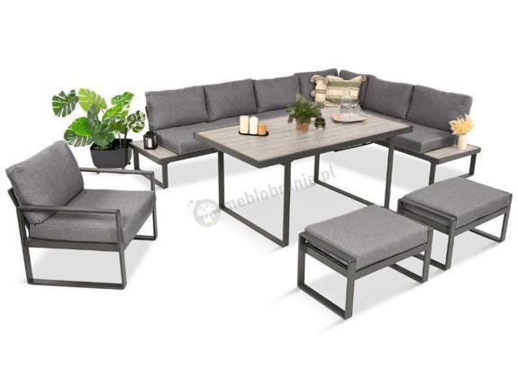 Metalowy narożnik ogrodowy 280x220cm ze stołem obiadowym i fotelem Panaon GG